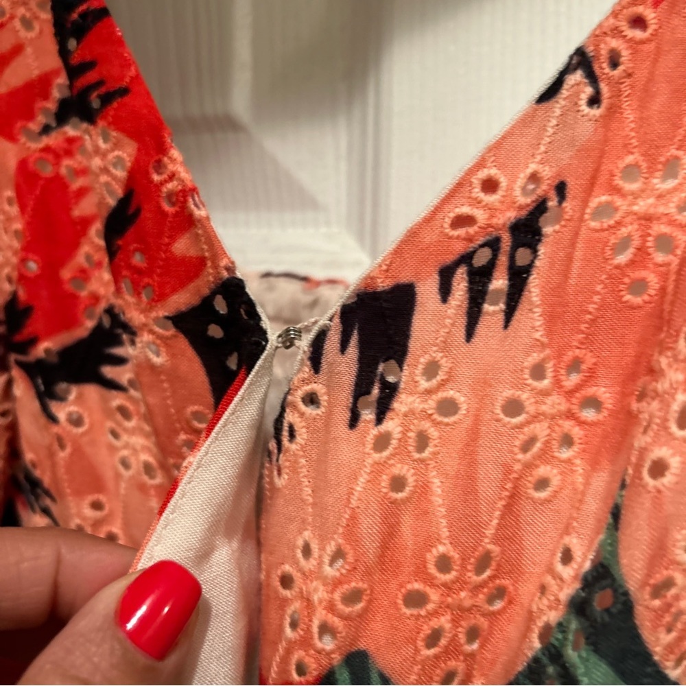 Farm Rio Anthropology Red floral Eyelet Riviera Maxi dress. NEW w/ tags . SZ. 8 - Picture 3 of 8